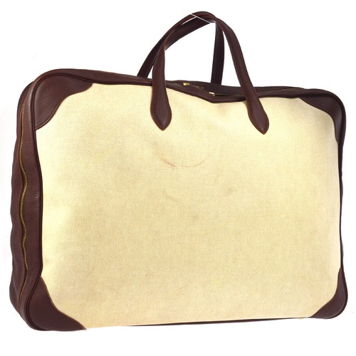 HERMES VICTORIA 60 Travel Hand Bag Beige Coated Ca
