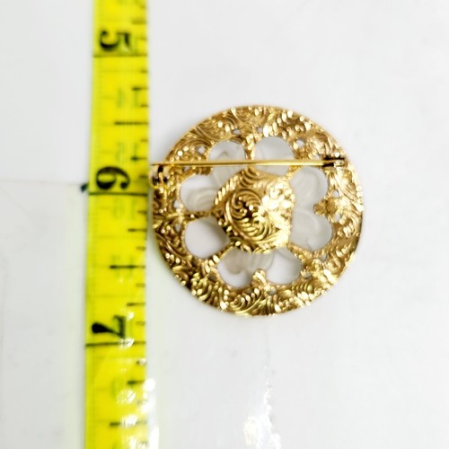 1928 Jewelry Bisque Rose Pin Gold Tone Openwork Victorian Look Seed Pearl Brooch - Picture 4 of 4