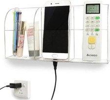 Large Acrylic 3-Slot Wall Mounted Smart Phone Charging Holder Station Clear Hang