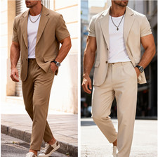 Men's Summer 2-Piece Suit Two Button Jacket and Pants Set Casual Outfits Party