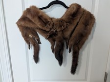 Vintage Brown Fox Fur Stole Wrap 4 Full Pelts w/ Heads Tails Paws Classic 1950s