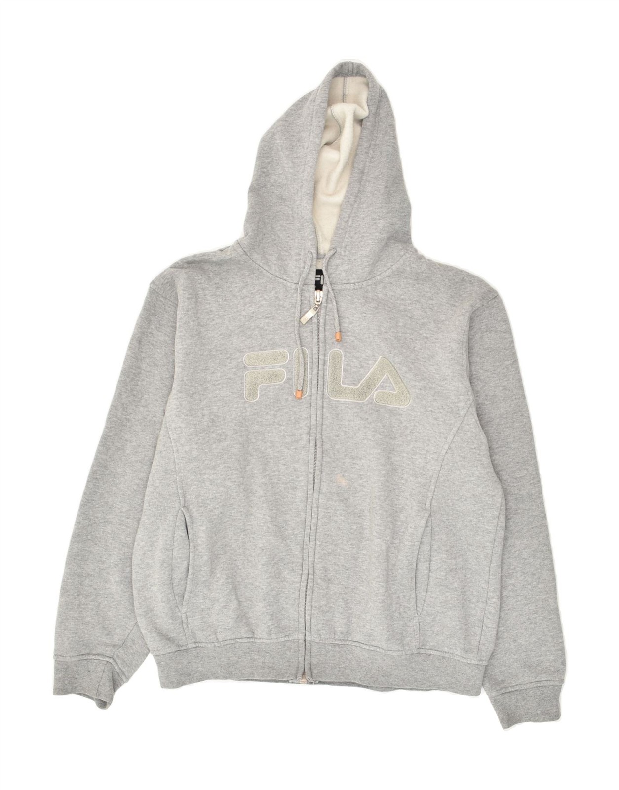 Felpa donna FILA grafica con cappuccio zip UK 16 grande grigio cotone BG37