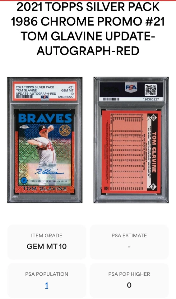 Topps Silver Pack 2021 - Actualización Tom Glavine autógrafo rojo 3/5 #21 PSA 10 Foto 4 de 4