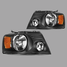 Headlights Assembly For 2004-08 Ford F150 F-150 Black Housing Amber Headlamps