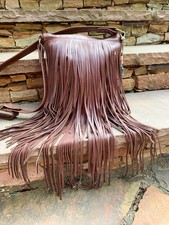 Brown leather boho Southwest festival LONG fringe crossbody bag