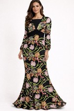 Badgley Mischka Women's Long Sleeve Lace Embroidered Floral Gown Sz 2 ALTERED