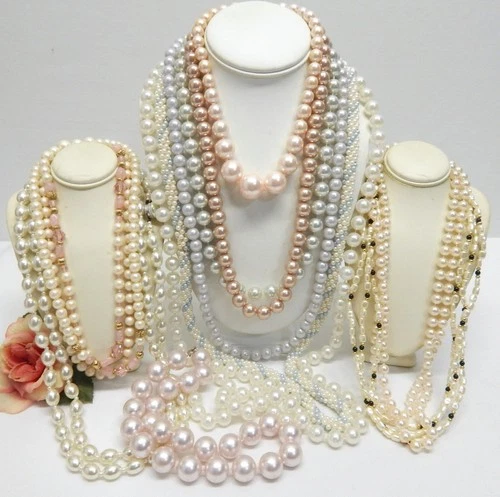 VINTAGE TO NOW FAUX PEARL BEAD COSTUME JEWELRY NECKLACE LOT