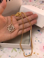 LOEWE Women's SV925 Necklace with Gold Top Pavé Anagram Used Good Condition