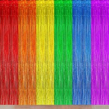 Rainbow Foil Curtain Party Decorations Colorful Fringe Streamer Backdrop 3 PCS