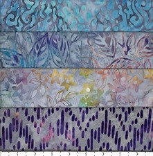 Lot of 4 1 Yard Cuts 100 Cotton Quilting Batik Fabric Purple Grey Blue 096D
