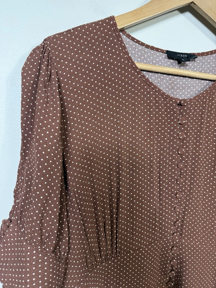 J Crew 短袖长裙棕色 18 点 1/4 按钮 Modest 学院森林 — 第 3/4 张图片