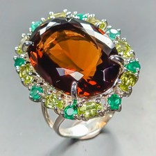 Handmade 36 ct Natural Cognac Quartz Ring 925 Sterling Silver Size 8 /R450033