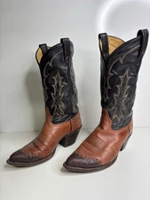 Tony Lama Men Size 8 D 6951 Cowboy Boots Lizard Toe Wings Black /Brown Vintage