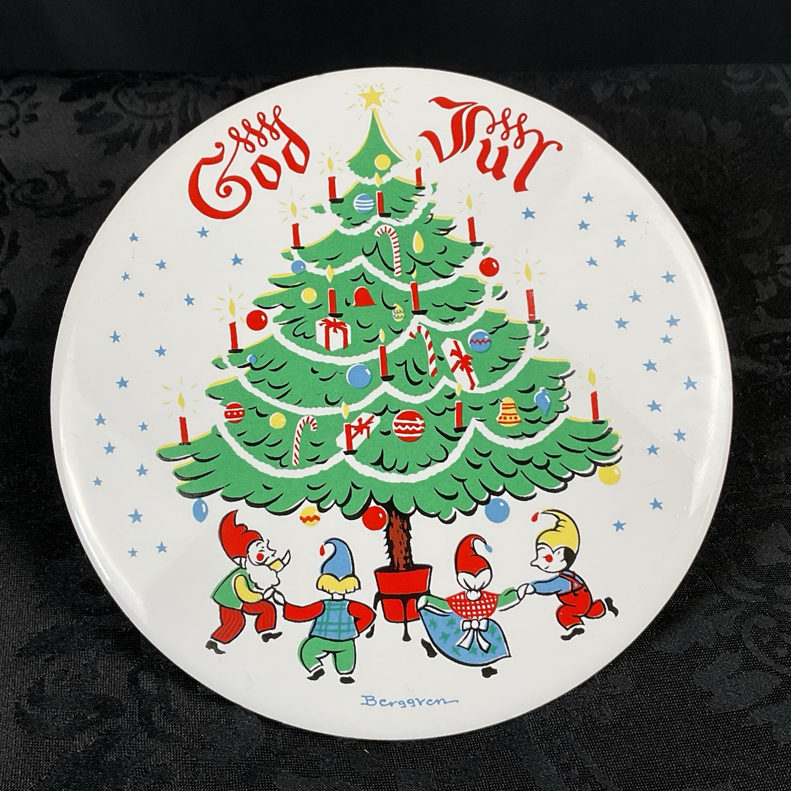 Vintage Berggren Originals Christmas God Jul Trivet Tree Elves Swedish
