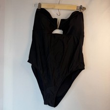 Size XL One Piece Swimsuit Cutout Draped Back Gold V Detail Black