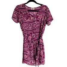 Show Me Your MuMu Womens S Bennett Maroon Floral Patchwork Babydoll Dress Boho