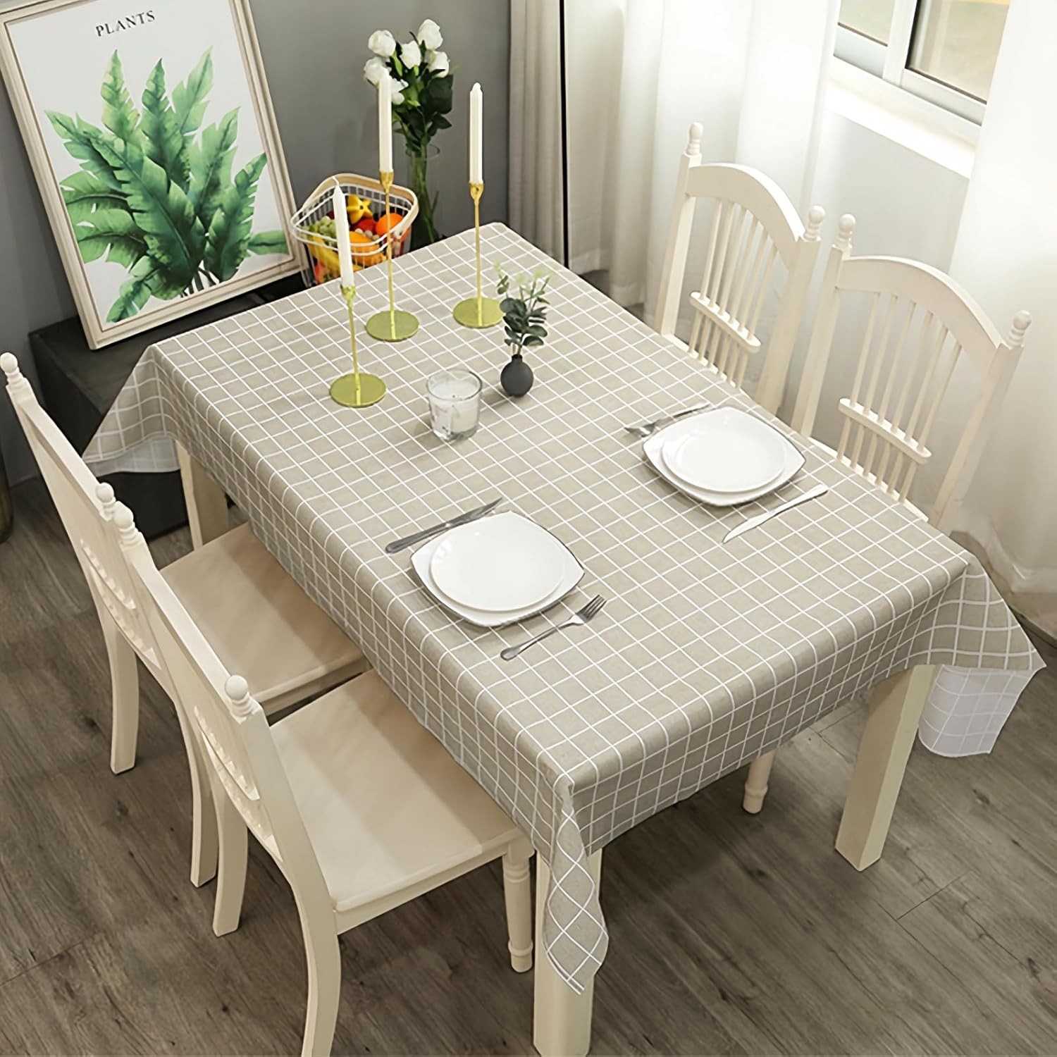 2pcs 137*180cm Plastic Tablecloths Waterproof Grey Checkered PVC Table Cloth Wi