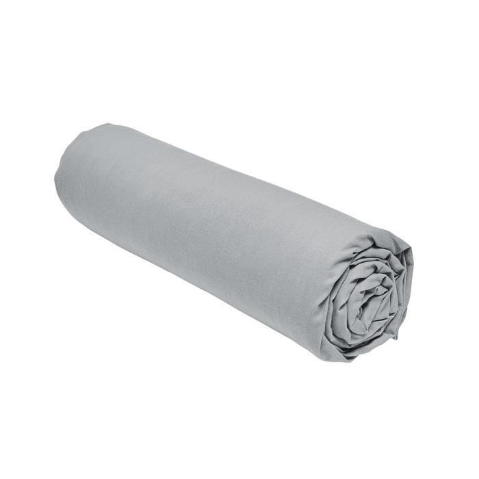 Drap housse 90x190 cm TODAY Essential en coton uni gris acier pour lit 1 personne