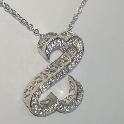 3Ct Round Diamond Open Heart Pendant Necklace 18'' Free Chain 14K White Gold Over