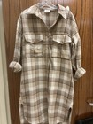 Allie Rose Plaid Flannel Shacket Oversized Button-Up Shirt Brown Tan Small — photo 5