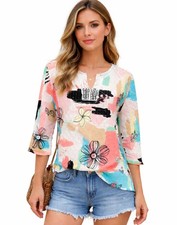 Alfred Dunner Women's Tunic Blouse Size 12 100% Cotton Vibrant Abstract Floral