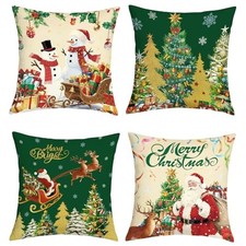 Merry Christmas Throw Pillow Covers 18x18 Inch Set of 4 Xmas Tree Snowman