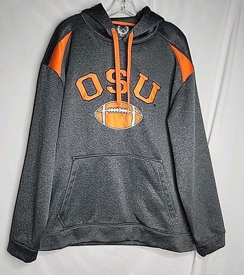 OSU Football Sweatshirt Gray Hooded Pullover Mens XXL Orange Logo Campus Drive