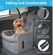 Serenepaw Dog Booster Car Seat Grey Up To 35 Pounds Elevated Belt Front Rear New