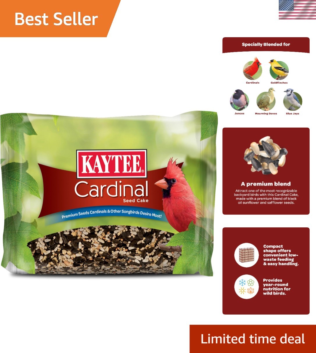 Bird Feeding Delight: 1.85 lb Kaytee Cardinal Cake with Esse