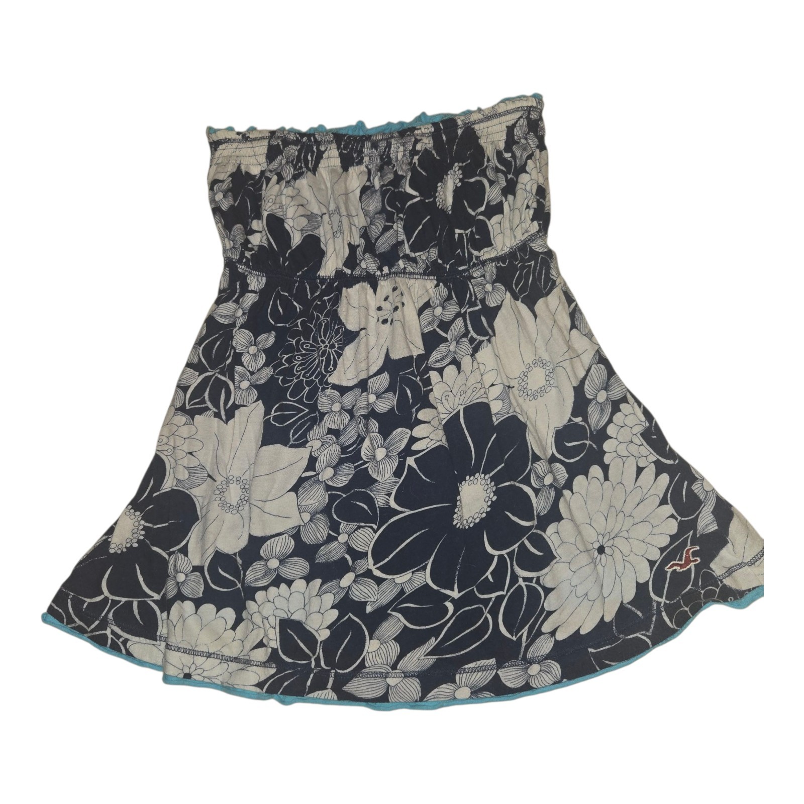 Hollister Blue White Floral Stretchy Y2K Summer Tube Top Strapless Contour Fit