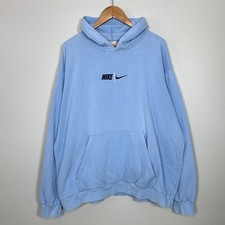 Vintage Nike Center Swoosh Hoodie Y2K Baby Blue Embroidered Logo XL Silver Tag