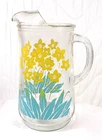 Vintage Federal Clear Glass Ice Lip Pitcher Yellow Turquoise