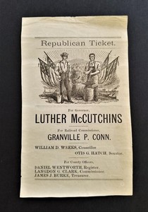 1874 antique POLITICAL REPUBLICAN campaign NH TICKET mccutchin conn hatch