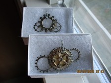 Handmade steampunk oxidized silver colored gear pendants  Set of 2