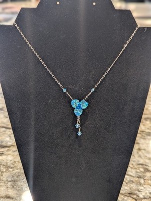 925 Sterlingsilber Floral blau Kristall Anhänger mit 16-18'' Figarokette Halskette