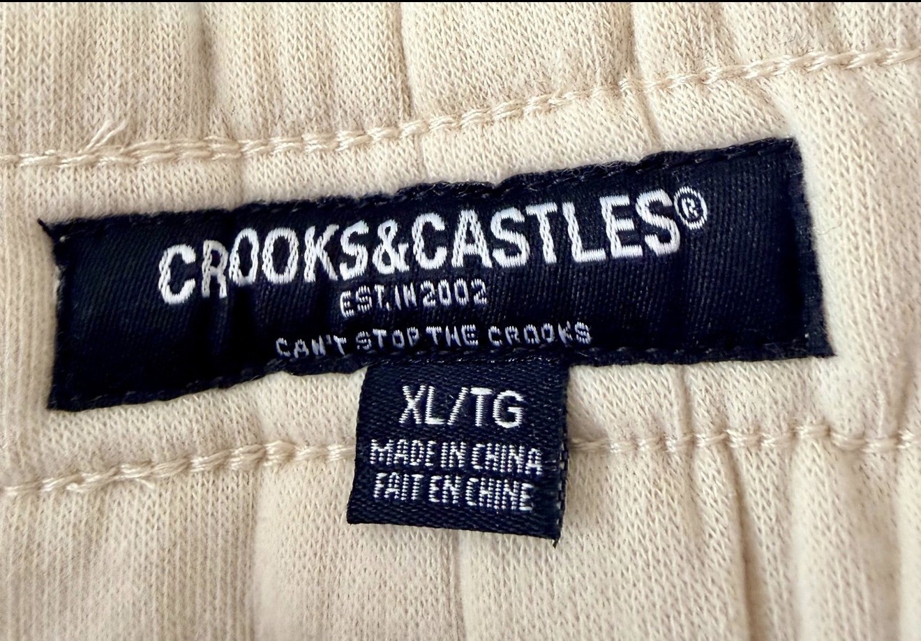 Crooks & Castles XL Jogger Men's Sweat Pants Raised Fleece cream color thumbnail 4