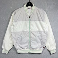 VTG 90 s FILA Windbreaker Jacket Men s 40 MEDIUM Gray Nylon Lined Full Zip