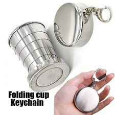 1Pc 75ML Stainless Steel Folding Cup Keychain Stainless Steel Folding Retractabl