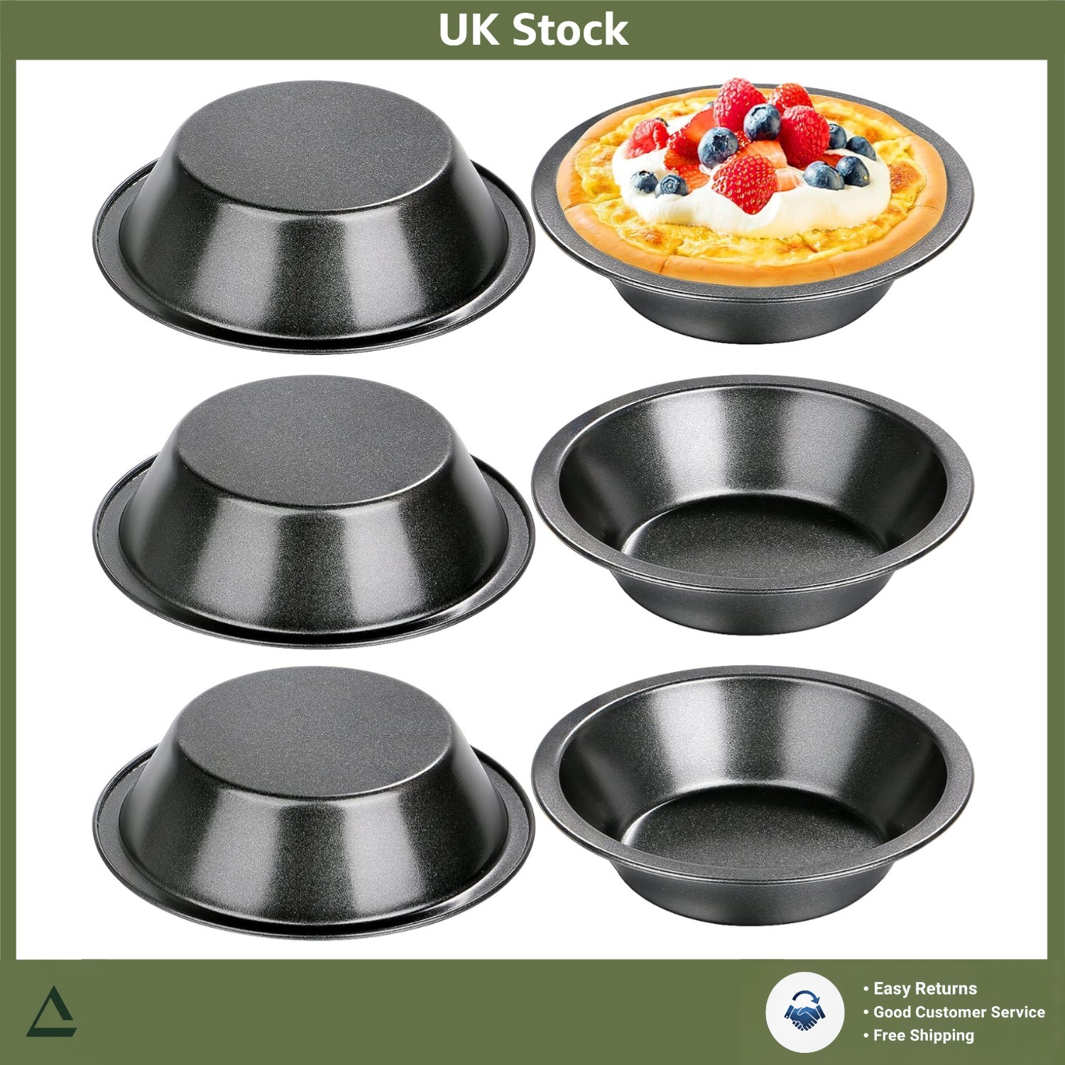 Non-Stick Mini Pie Dishes Round Baking Tins 6 Pack 12.7cm