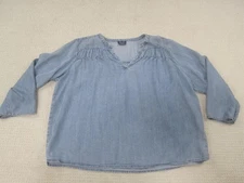 Splendid Shirt Womens Large Blue Chambray Lyocell V-Neck Peasant Boho Pullover