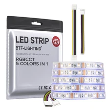 RGBCCT LED Strip 16.4ft 5050SMD RGBWW Dimmable 300 LEDs 2700K-6500K IP67 White