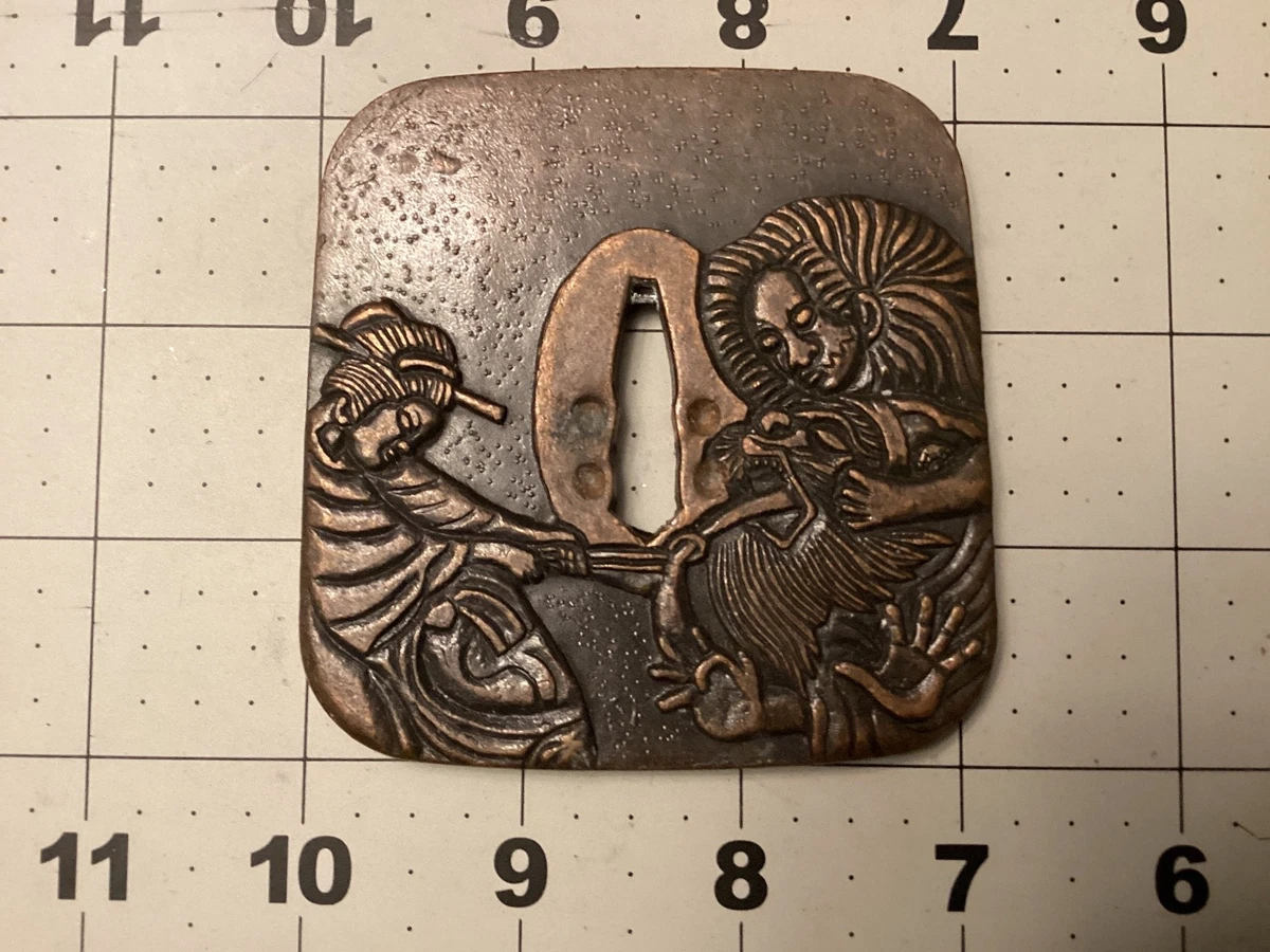 棕色青铜古董日本刀镡| eBay