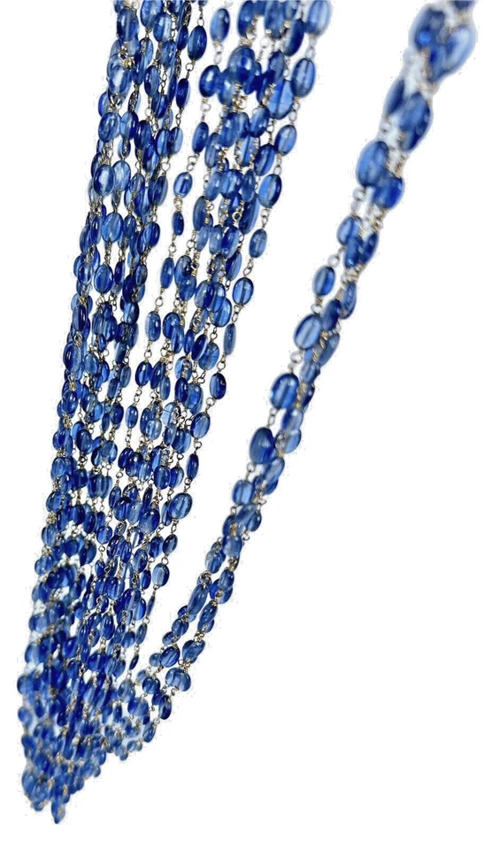 Collar Chapado en Oro 22K Plata de Ley 925 Azul Cianita Zafiro Cuentas 37 pulgadas Foto 4 de 4