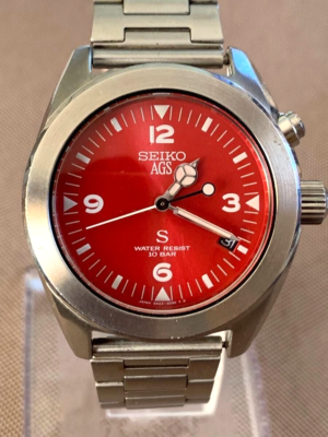 【稼働中】AGSセイコーSUS 5M22-6C30(SCFT007)キネティック Vintage Seiko Sus AGS 5M22-6C30 Kinetic Watch Red NEW