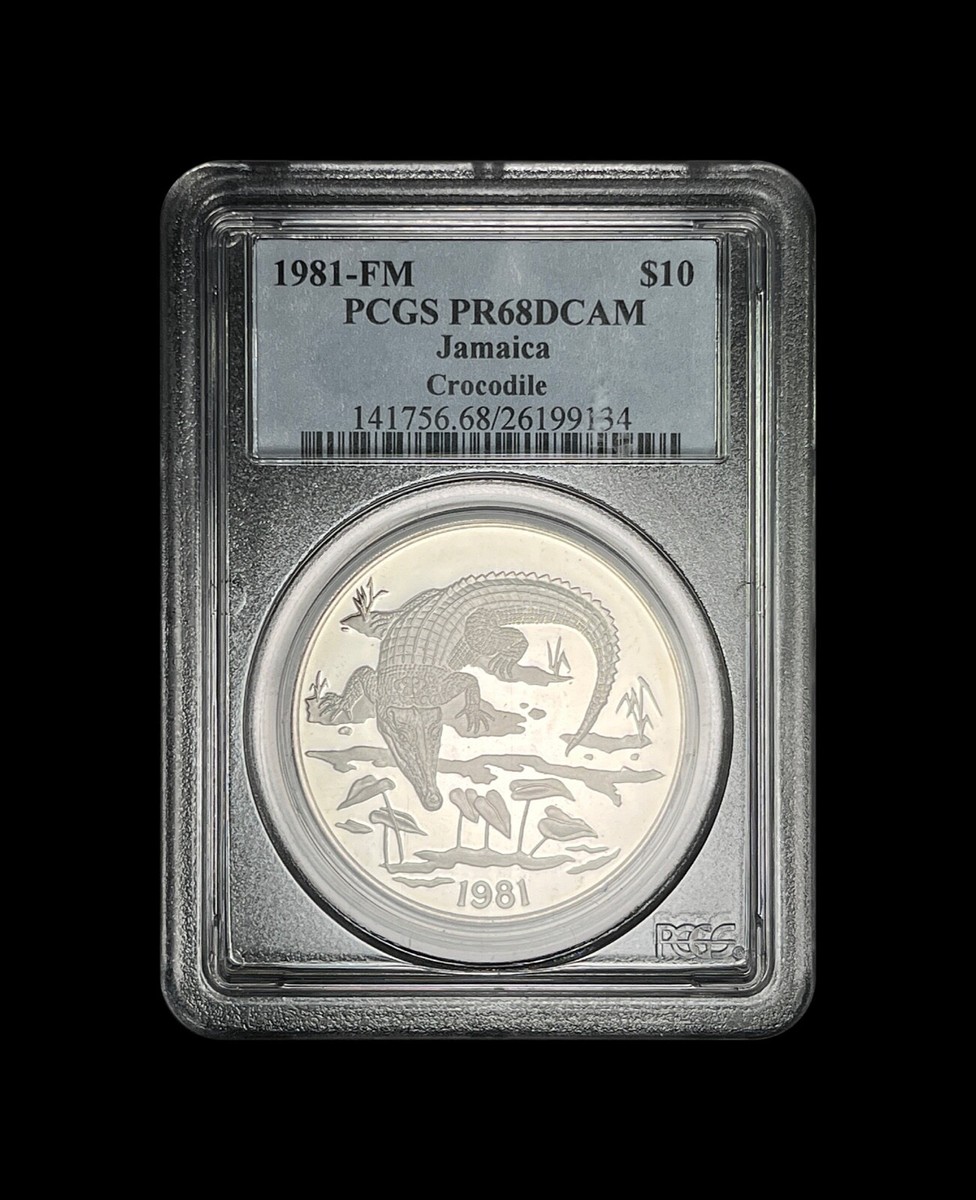 JAMAICA. 1981, 10 Dollars, Silver - PCGS PR68 - American Crocodile