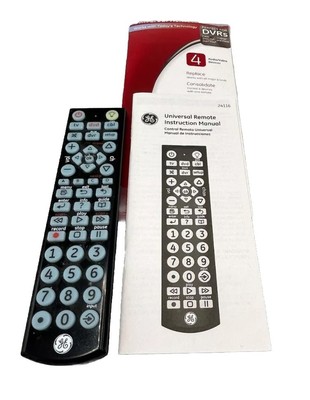 GE Universal Remote Control Big Button 4 Devices Black Easy Setup TV/DVD/VC