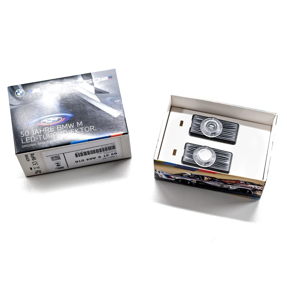 Proyector de luz LED para puerta genuino BMW 50 años M 68 mm 1 2 3 4 5 6 7 8 X1 X2 X3 X4 Foto 4 de 4