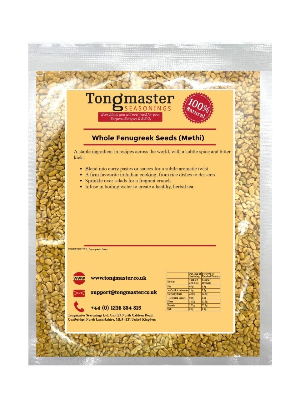 Whole Dried Fenugreek Seeds (Methi) - 200g
