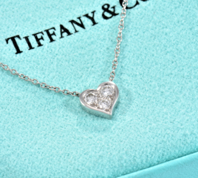 Tiffany & Co Platinum Three Diamond Heart Pendant 16.25