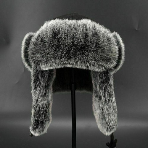 Men Trapper Hat Cap Ski Ushanka Russian Cossack Faux Fur Suede Leather Warm - Picture 8 of 9